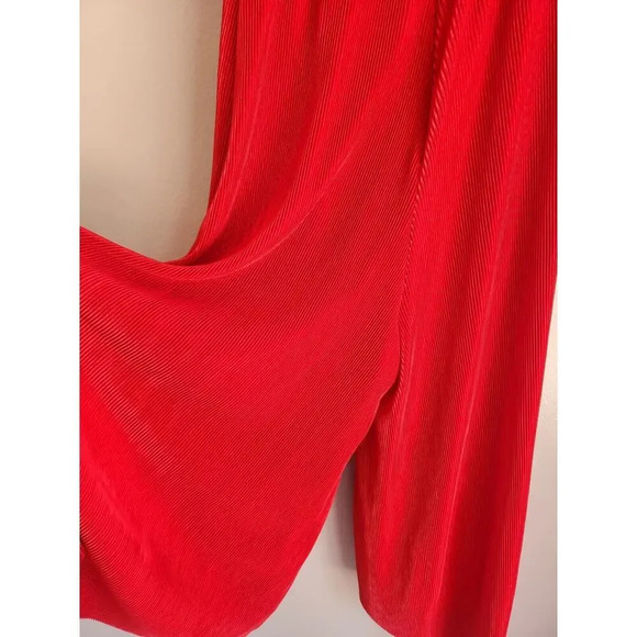 NWD By Anthropologie Plisse Pleated Open Back Halter Jumpsuit Size 6 Red 9C407 - Picture 8 of 14
